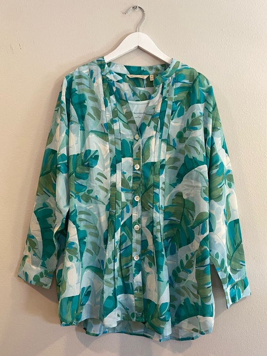 Soft Surroundings Tops - Soft Surroundings Tropical Palm Pintuck Blouse with Cami Size 1X Teal Green